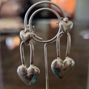 Silver Heart Drop Earrings